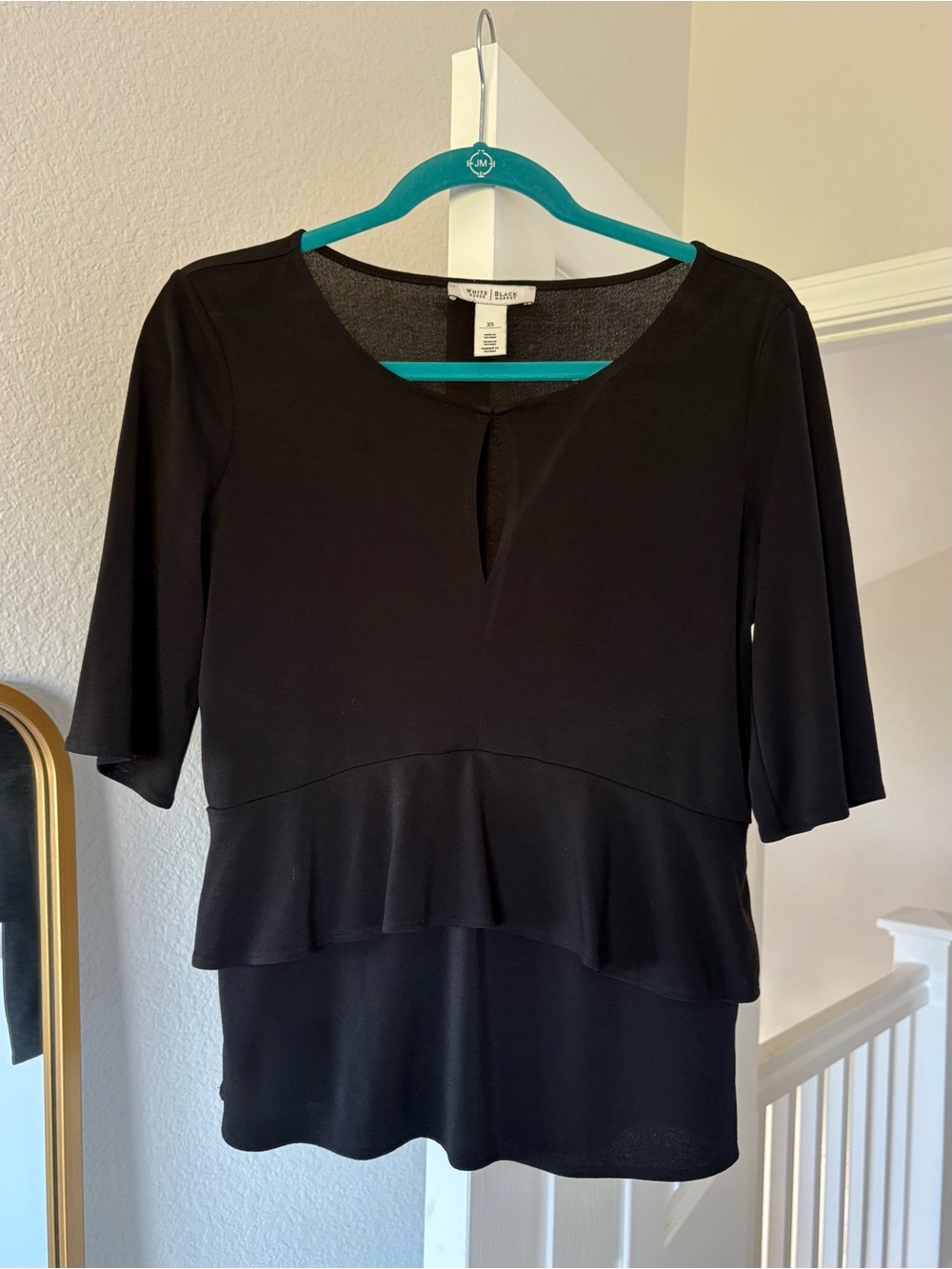 White House Black Market Black Layered Peplum Top
